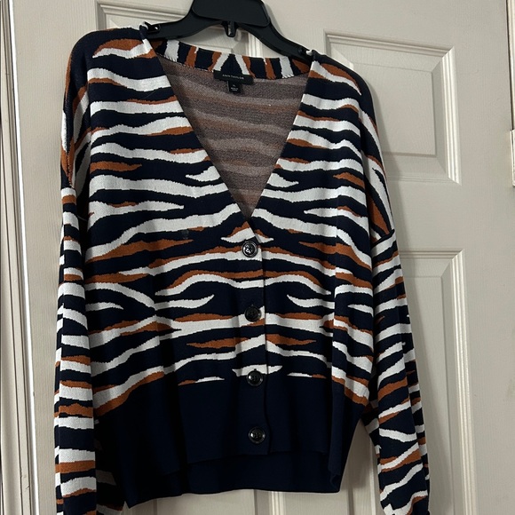 Ann Taylor Sweaters - Striped V-Neck Button-Up Sweater